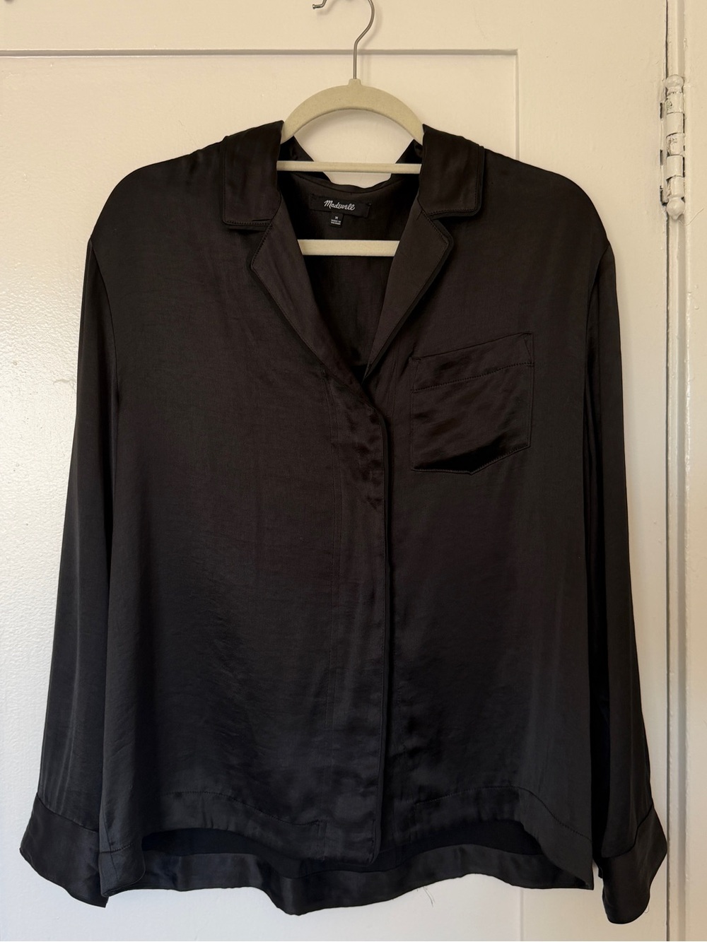 Madewell Black Satin Button-Down Shirt